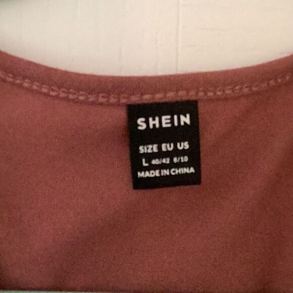 SHEIN NEW WOMENS PEARLS BEADED BATWING SLEEVES TEE SHIRT REDWOOD COLIR LARGE - Picture 5 of 6